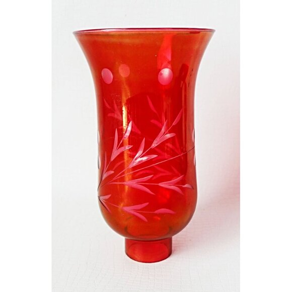 Cranberry Cut Glass Chimney Hurricane Lamp Shade Replacement - Picture 2 of 6